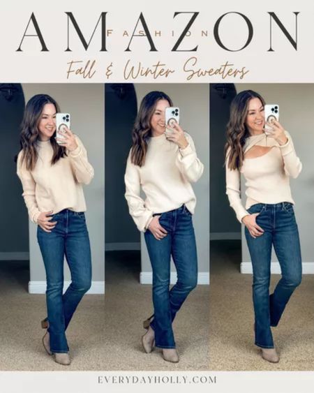 3 Trending fall and winter neutral sweaters in size small. These come in several colors option and patterns. 0 short fall outfits, fall style, fall fashion, date night outfit. Linked similar boots 

#LTKstyletip #LTKSeasonal #LTKHoliday