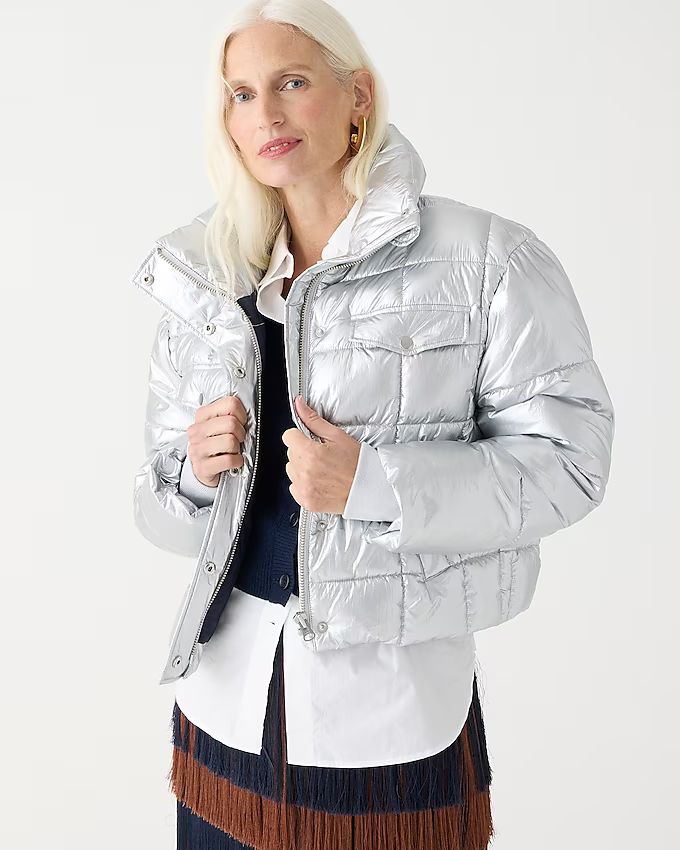 Cropped puffer jacket in metallic silver with PrimaLoft® | J.Crew US
