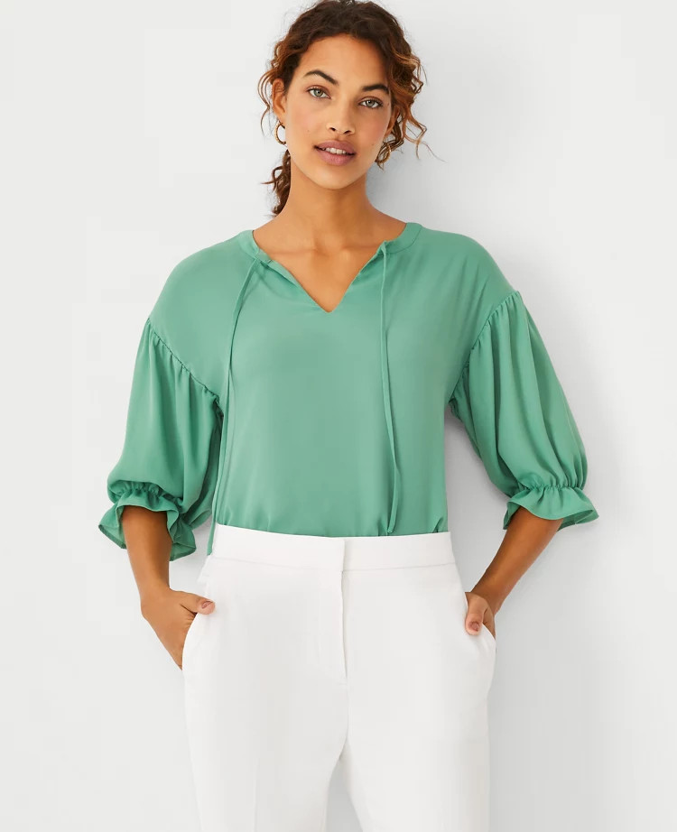Mixed Media Tie Neck Blouse | Ann Taylor (US)