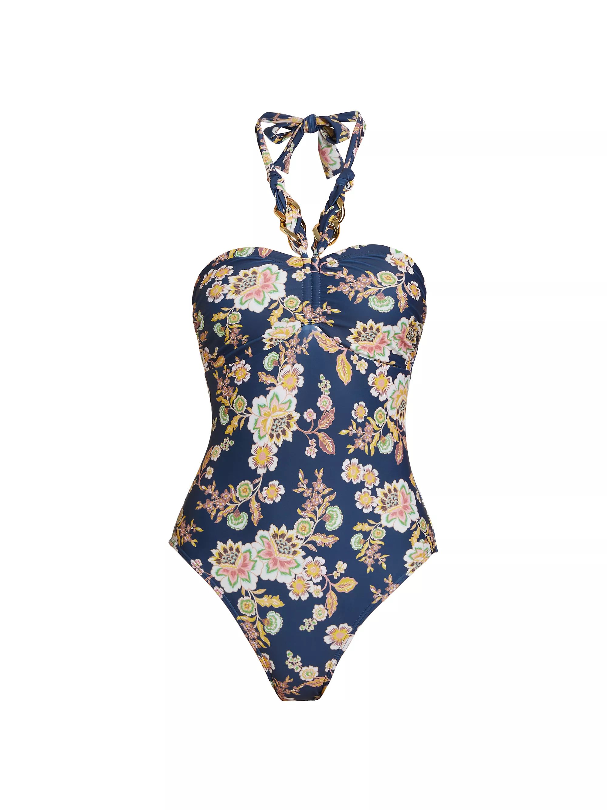 Floral Chain Halter One-Piece Swimsuit | Saks Fifth Avenue