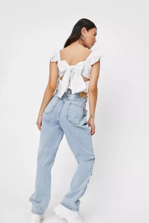 Petite Ruffle Sleeve Tie Back Top | Nasty Gal (US)