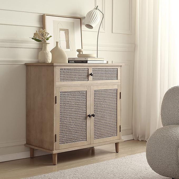 Art Leon Storage Cabinet, Mid Century Modern Accent Cabinet with Rattan Doors, Kitchen Buffet Sid... | Amazon (US)
