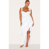 Plus White Satin Frill Layered Maxi Dress | PrettyLittleThing US