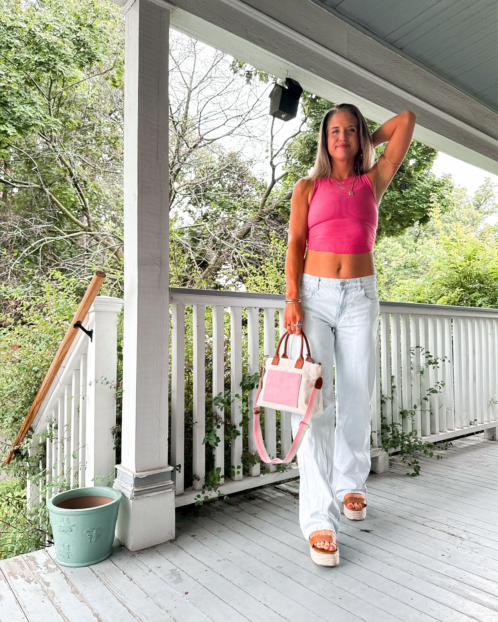 Summary Summer vibes are my favorite 🌸💖
Monochromatic pinks | Target accessories | aerie top | lulus platform sandal | low rise baggy jeans 