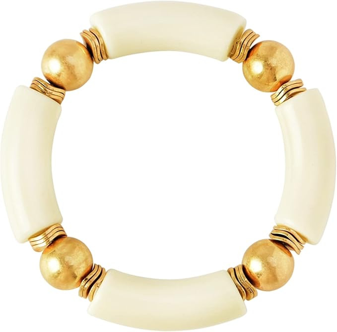 LALAPPLE Gold Plated Beaded Acrylic Bamboo Tube Bangle Bracelets for Women, Colorful Chunky Curve... | Amazon (US)