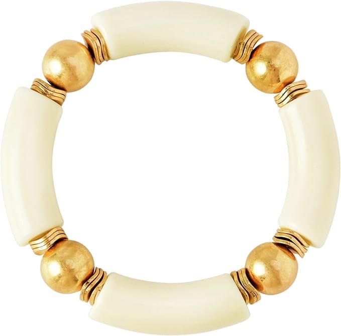 LALAPPLE Gold Plated Beaded Acrylic Bamboo Tube Bangle Bracelets for Women, Colorful Chunky Curve... | Amazon (US)