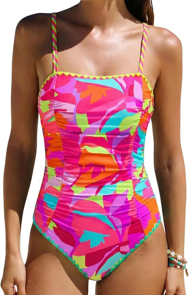 popvil Women’s One Piece Swimsuit Colorful Print Bathing Suit with Open Back Square Neck Swimwe... | Amazon (US)