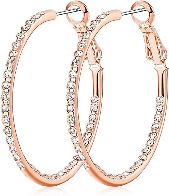 Hoop Earrings for Women - 14K Rose Gold Plated Hypoallergenic Lightweight CZ Big Hoop Earrings Se... | Amazon (US)
