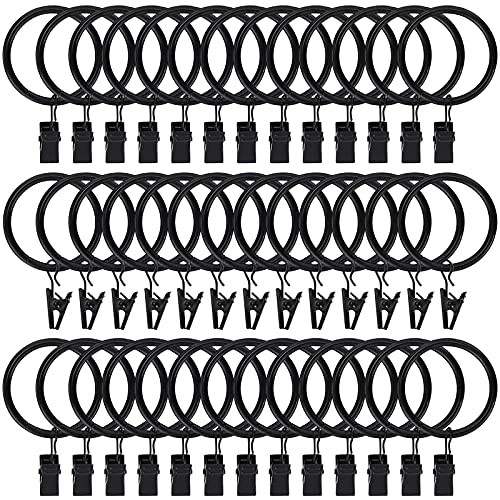 40pcs Curtain Rings with Clips Hooks 1.5 inch Rustproof Matte Metal Stainless Steel Drapery Rings fo | Amazon (US)