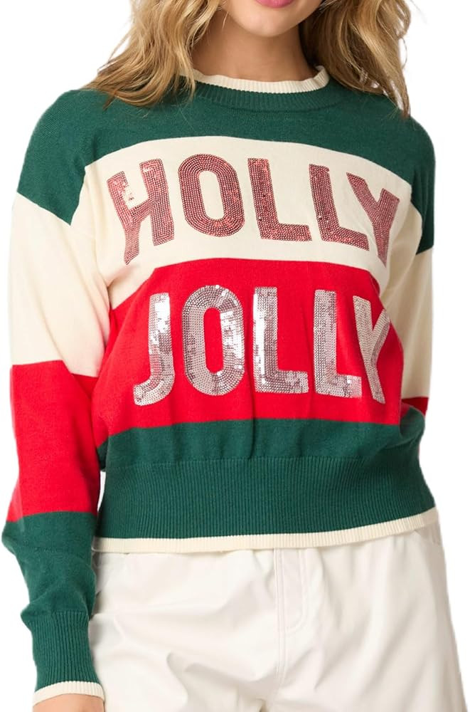 Sequin Christmas Sweater for Women Color Block Christmas Sweater Merry Holiday Knitted Pullover T... | Amazon (US)