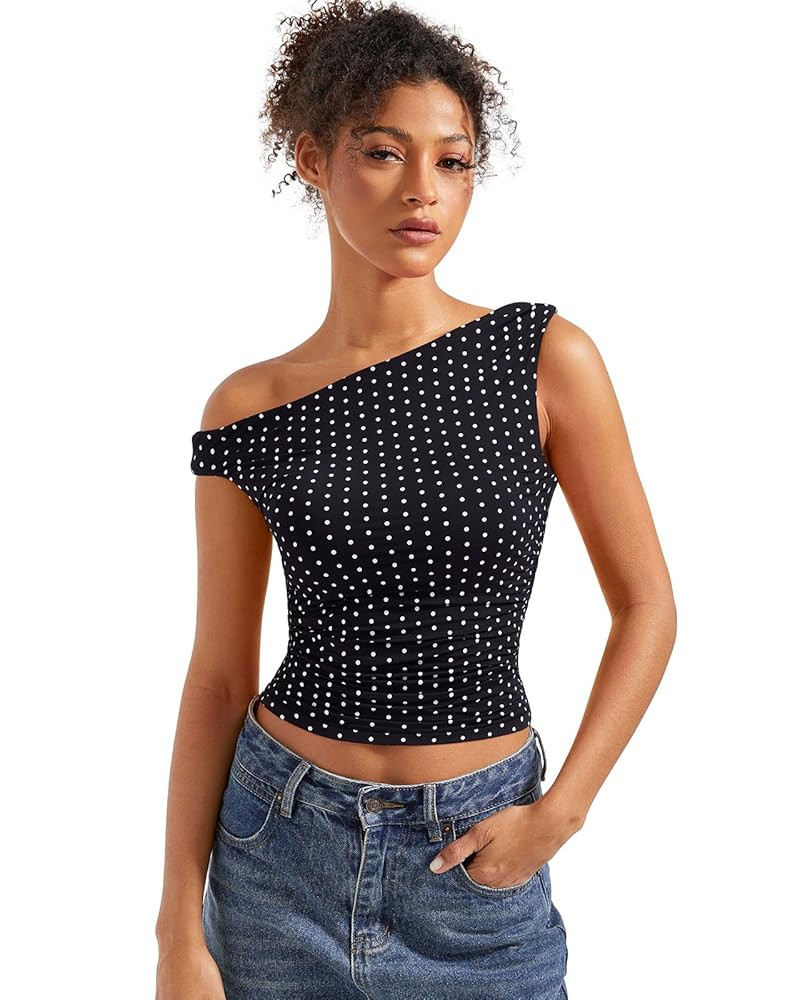 SUUKSESS Women Off Shoulder Tops Sleeveless Shirts Y2K Going Out Crop Tank Top | Amazon (US)