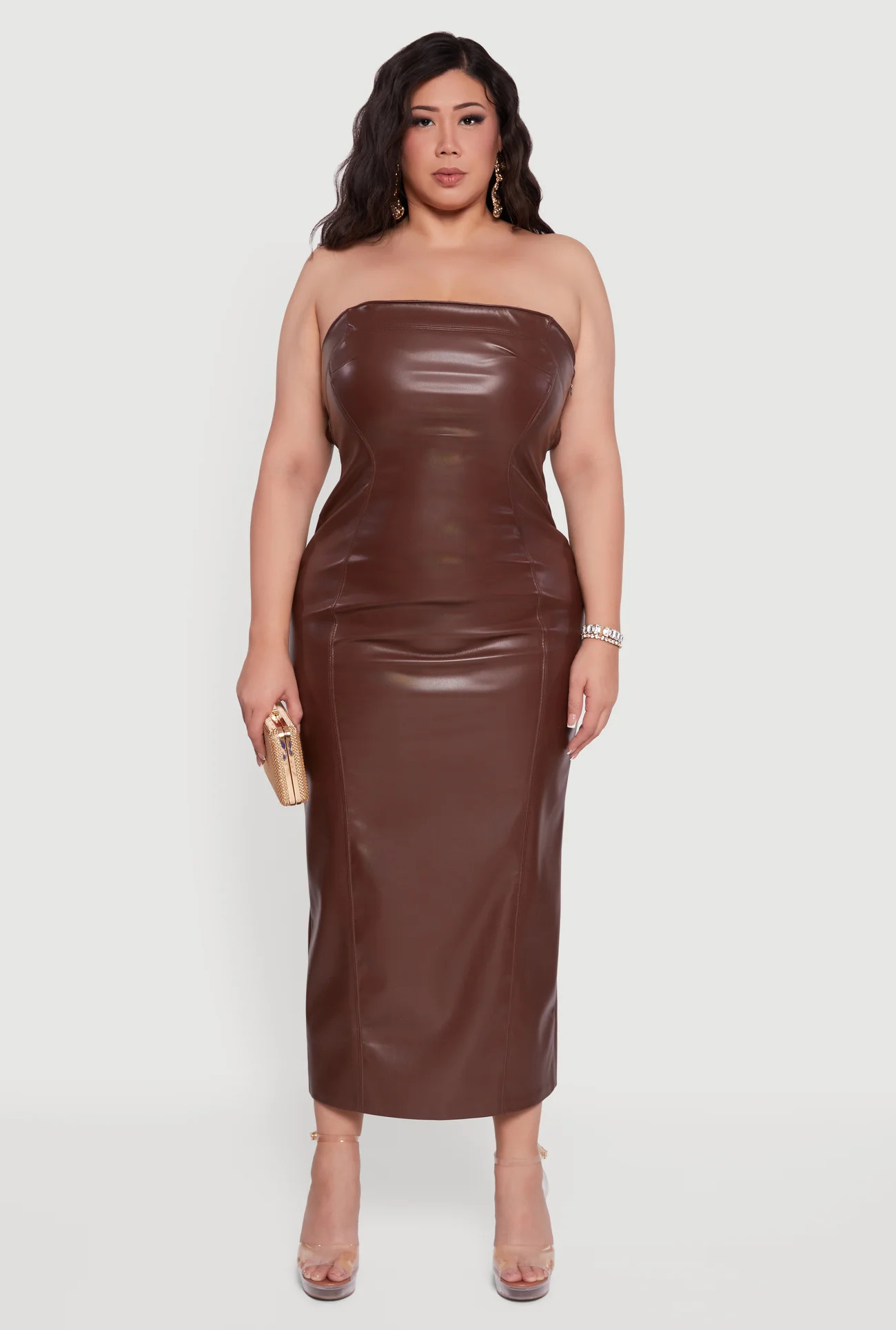 Plus Size Strapless Faux Leather Maxi Dress | Rainbow Shops