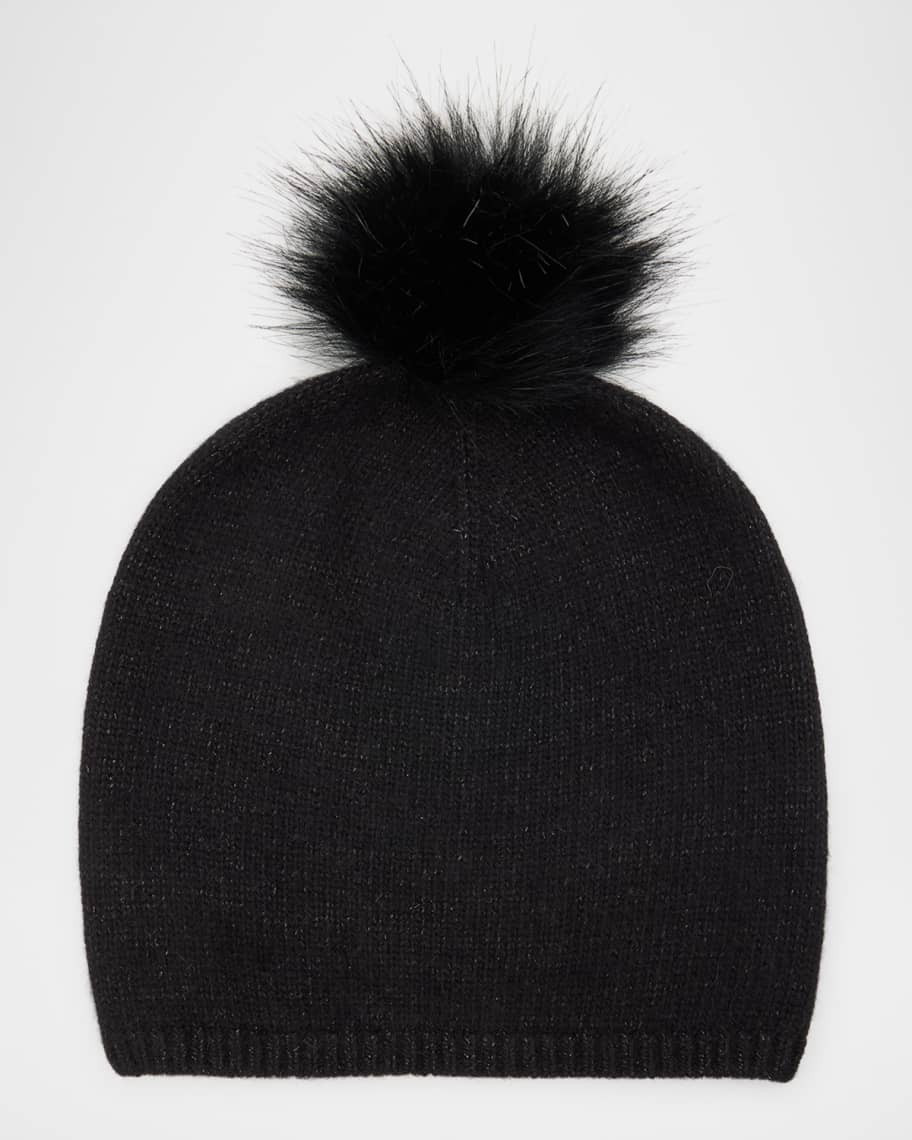 Cashmere & Lurex Slouchy Beanie with Faux Fur Pom Pom | Neiman Marcus
