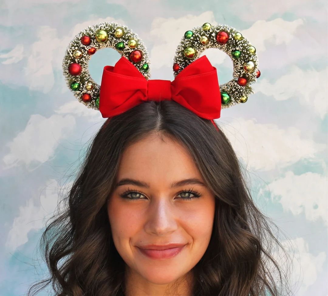 Christmas Mickey Ears | Wreath Mickey Ears | Holiday Mickey Mouse Ears | Etsy (US)