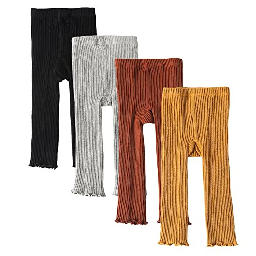 Looching 4 Pack Baby Toddler Kids Girls Footless Tights Cotton Leggings Cable Ribbed Knit Ruffle ... | Amazon (US)