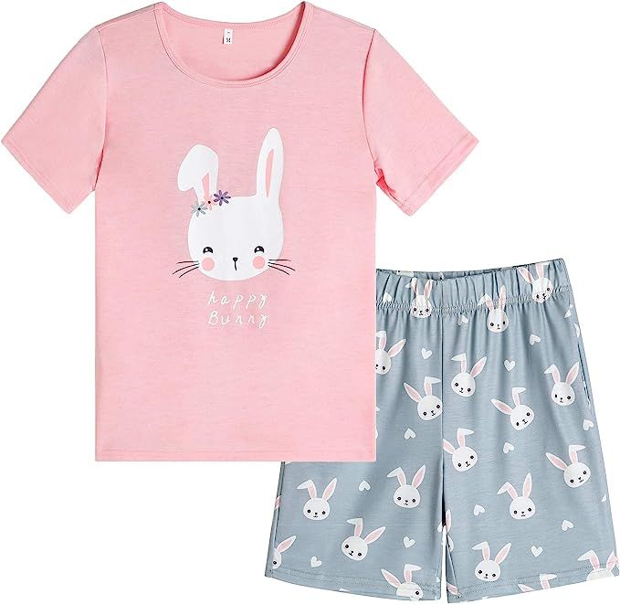 Hupohoi Big Girls Summer Cute Pajama Sets Striped Hearts Shape Printed Sleepwear | Amazon (US)