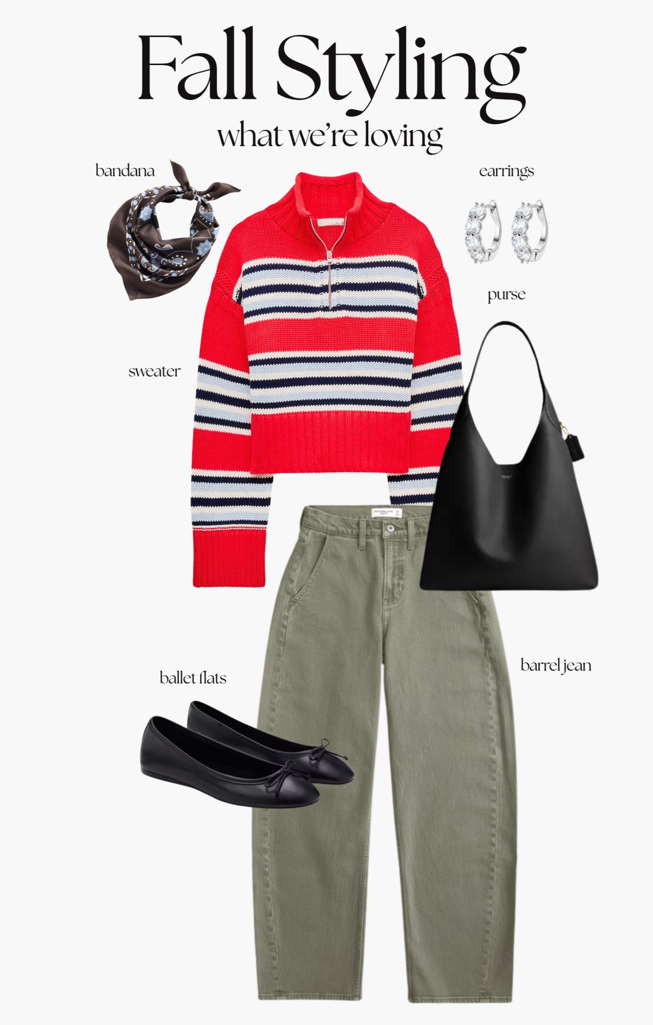 [9/17/26] Fall Styling | what we're loving | a striped half-zip sweater, olive barrel jeans, ballet flats, and a black shoulder bag for an elevated everyday look!

#LTKgrwm #LTKootd #LTKSeasonal