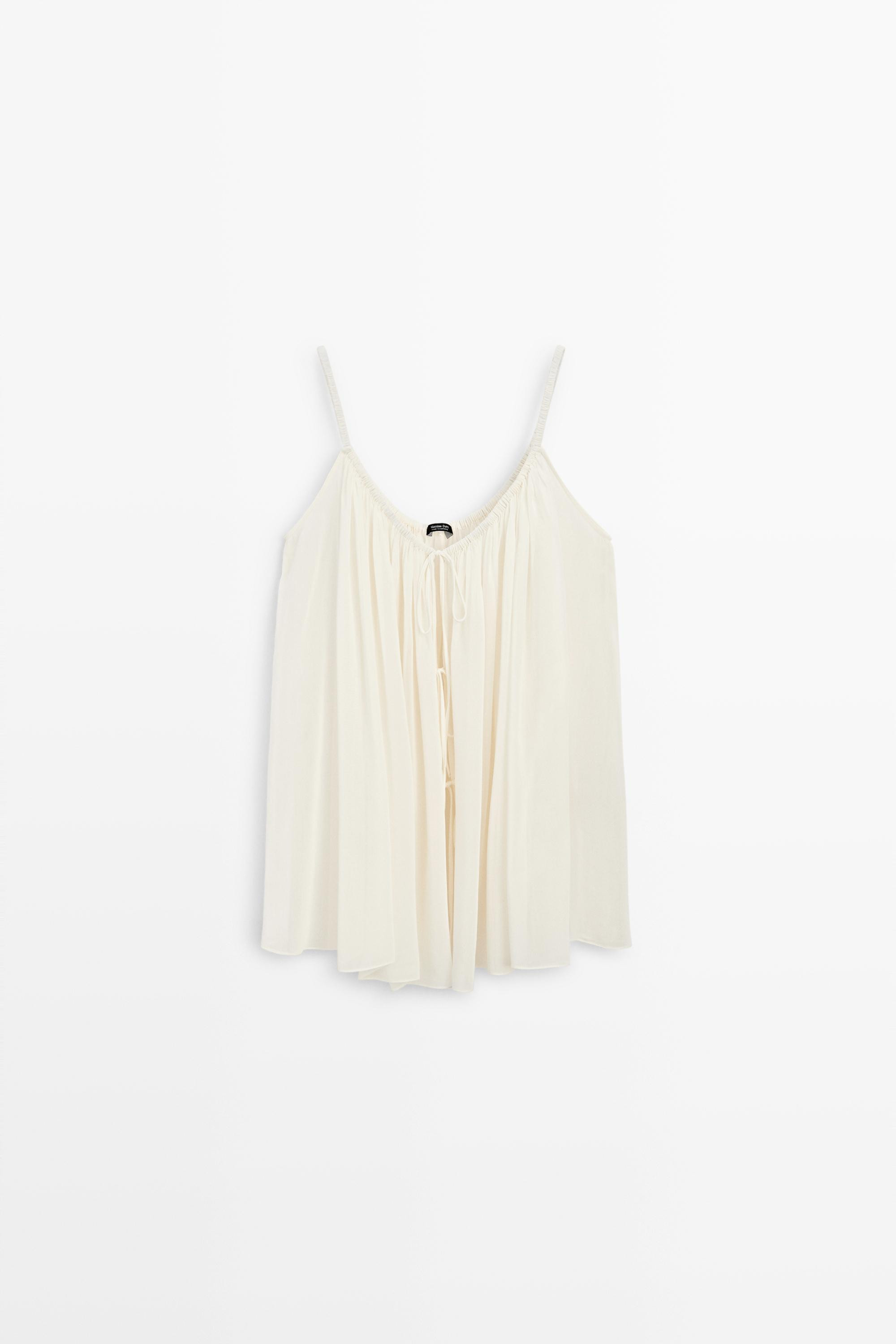 Cotton cupro blend camisole with bow details | Massimo Dutti US