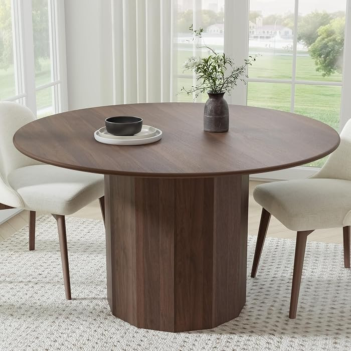 Casaphoria 52" Round Dining Table, Modern Wood Kitchen Table with Cylinder Polygonal Base for Liv... | Amazon (US)