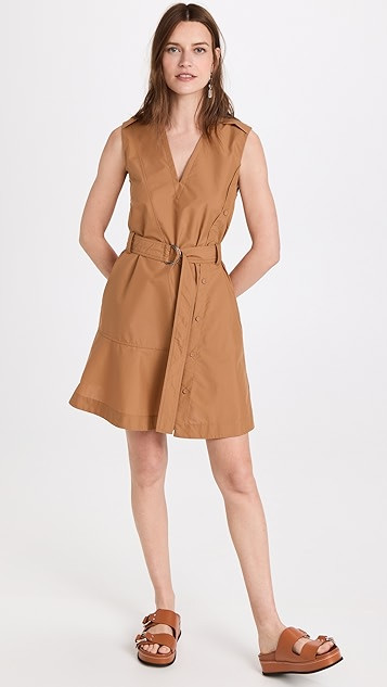 Cotton Poplin V Neck Belted Dress | Shopbop