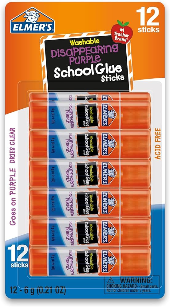 Elmer's Disappearing Purple School Glue Sticks, Washable, 6 Grams, 12 Count | Amazon (US)