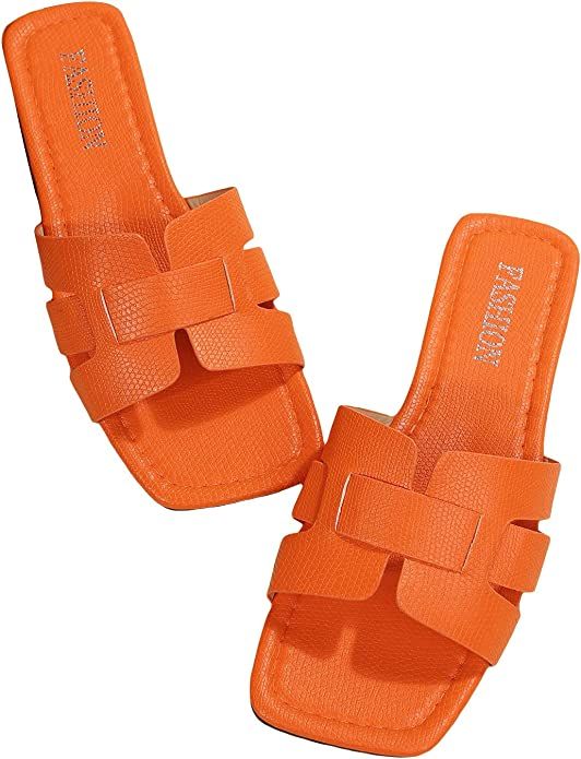 GORGLITTER Flat H-Band Slide Sandal Cut Out Comfort Slip on Shoes | Amazon (US)