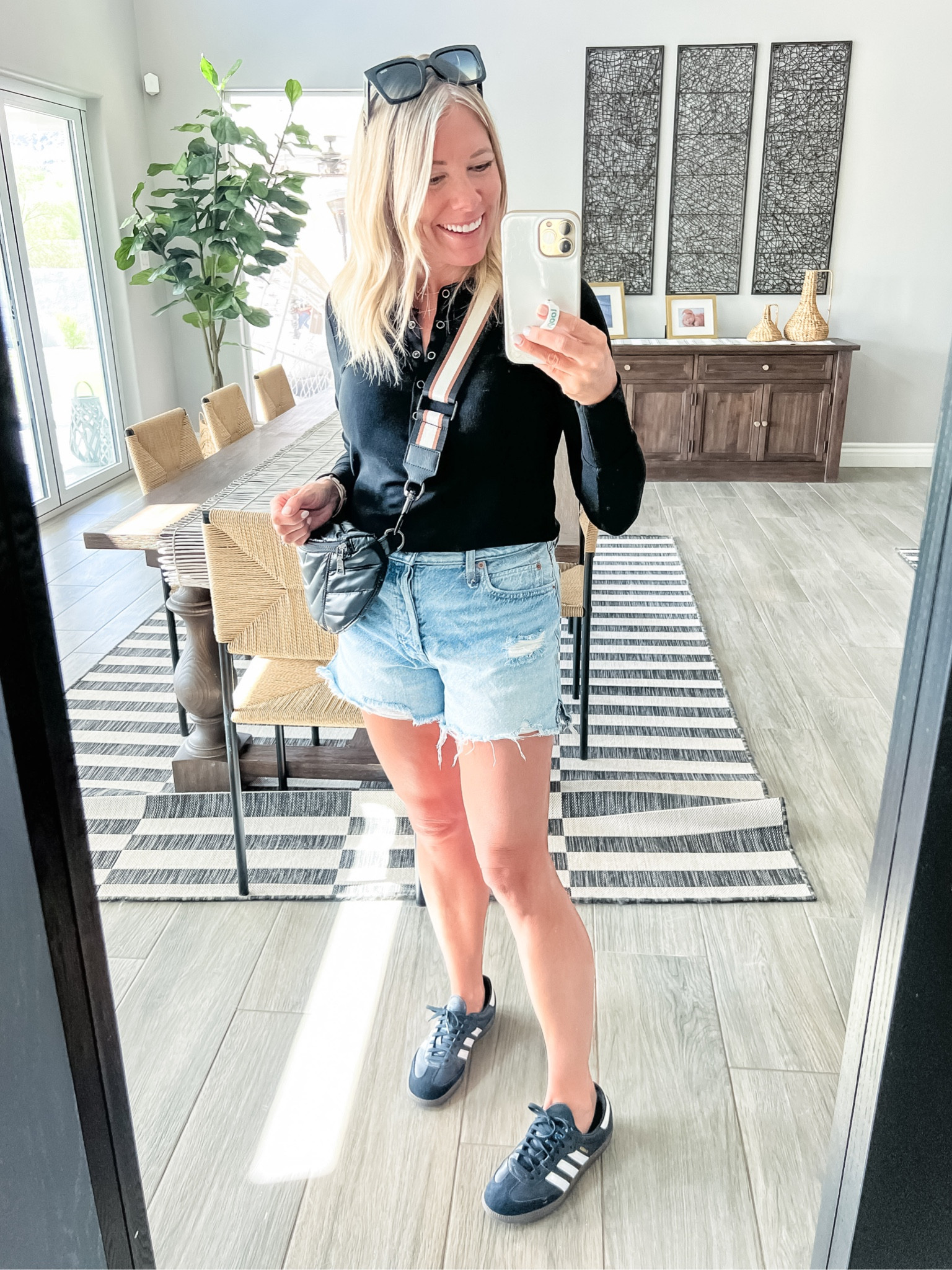 Love this black henley top with jean shorts Adidas sambas and a Crossbody bag. Extra small top 26 shorts. Size big kids 6/women’s 8 samba sneakers.


#LTKstyletip #LTKshoecrush #LTKSeasonal