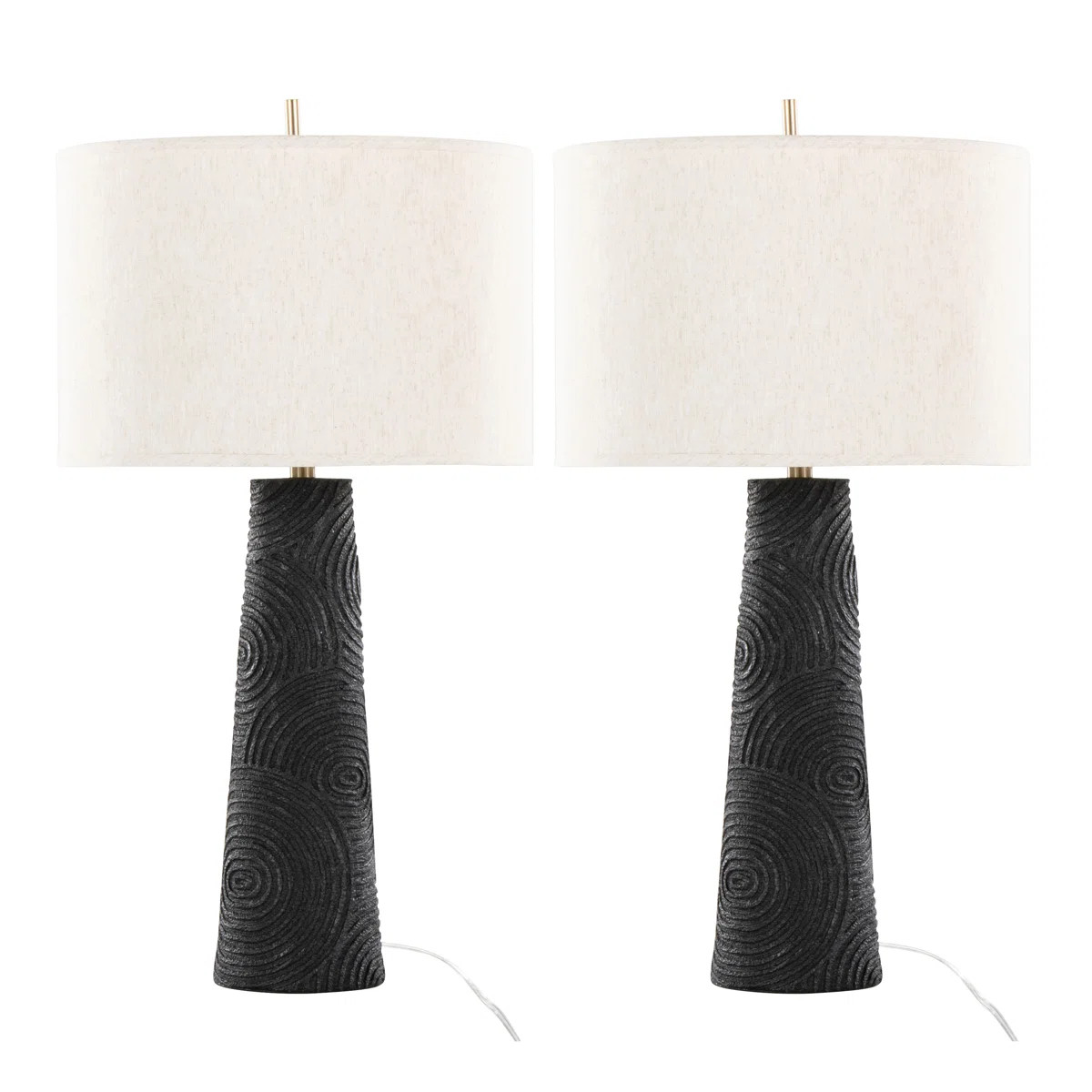 31" Polyresin Table Lamp Matte Black Polyresin, Modern Brass & Natural Linen Shade (Set of 2) | Wayfair North America