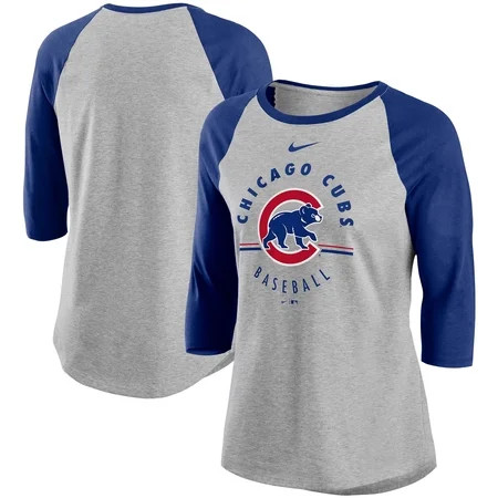 Chicago Cubs Nike Women's Encircled Tri-Blend 3/4-Sleeve Raglan T-Shirt - Gray/Royal | Walmart (US)