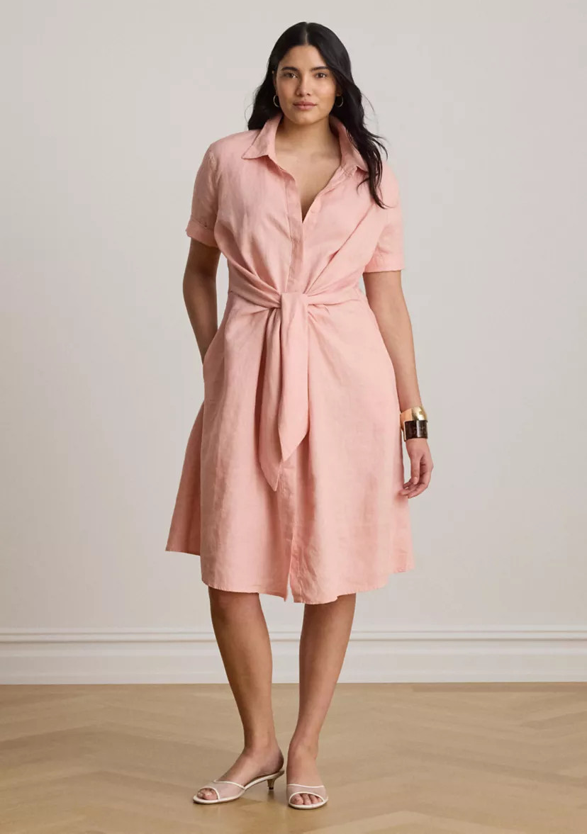 Plus-Size Tie-Front Linen Shirtdress | Belk