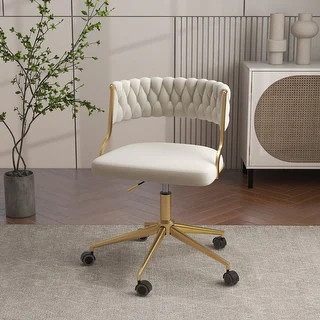 Velvet Office Desk Chair with Hand Woven Backrest - - 38005832 | Bed Bath & Beyond