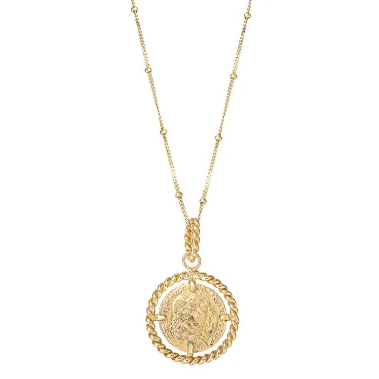 JS Jessica Simpson Women’s Gold Plated Sterling Silver Coin Pendant, 18” Beaded Chain | Walmart (US)