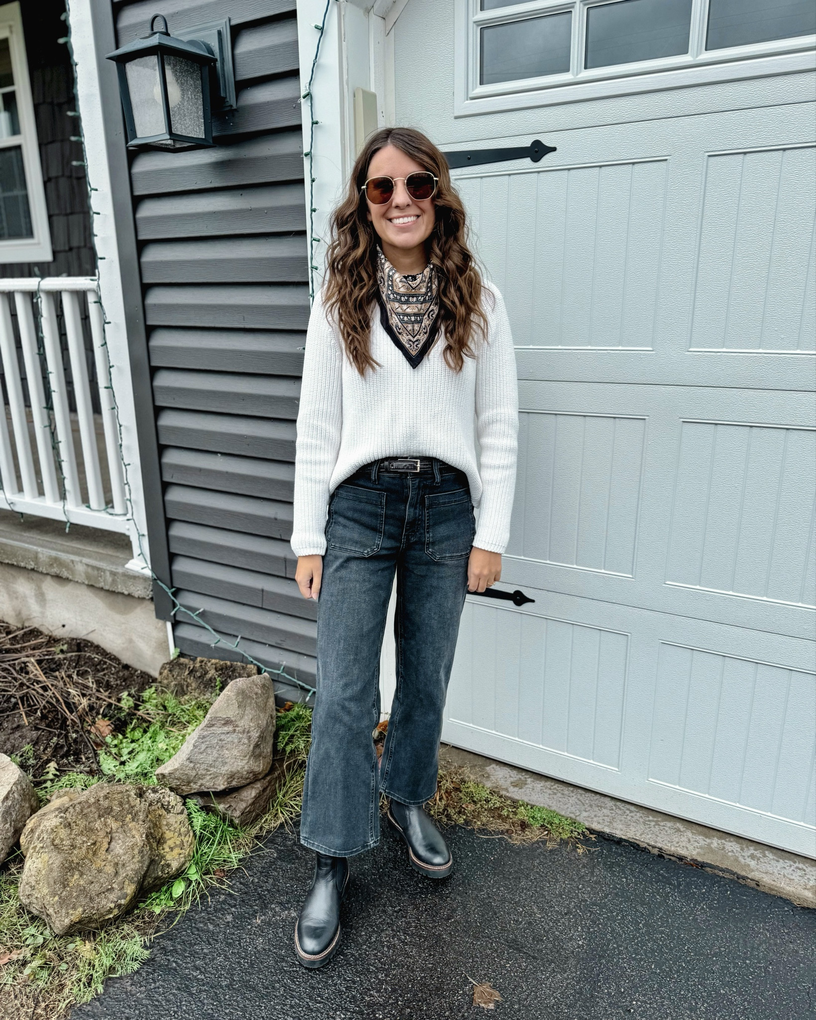 Wearing small in my sweater (love it! 100% organic cotton and I own it in 3 colors)  size 24 in the 26” inseam in my jeans an size 6.5 in my boots. My socks are older so I linked similar. This scarf is so cute and 100% cotton too!🖤

#LTKPetite #LTKStyleTip #LTKootd