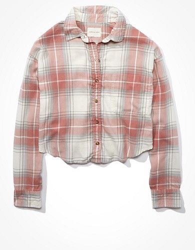 AE Cropped Plaid Flannel Shirt | American Eagle Outfitters (US & CA)