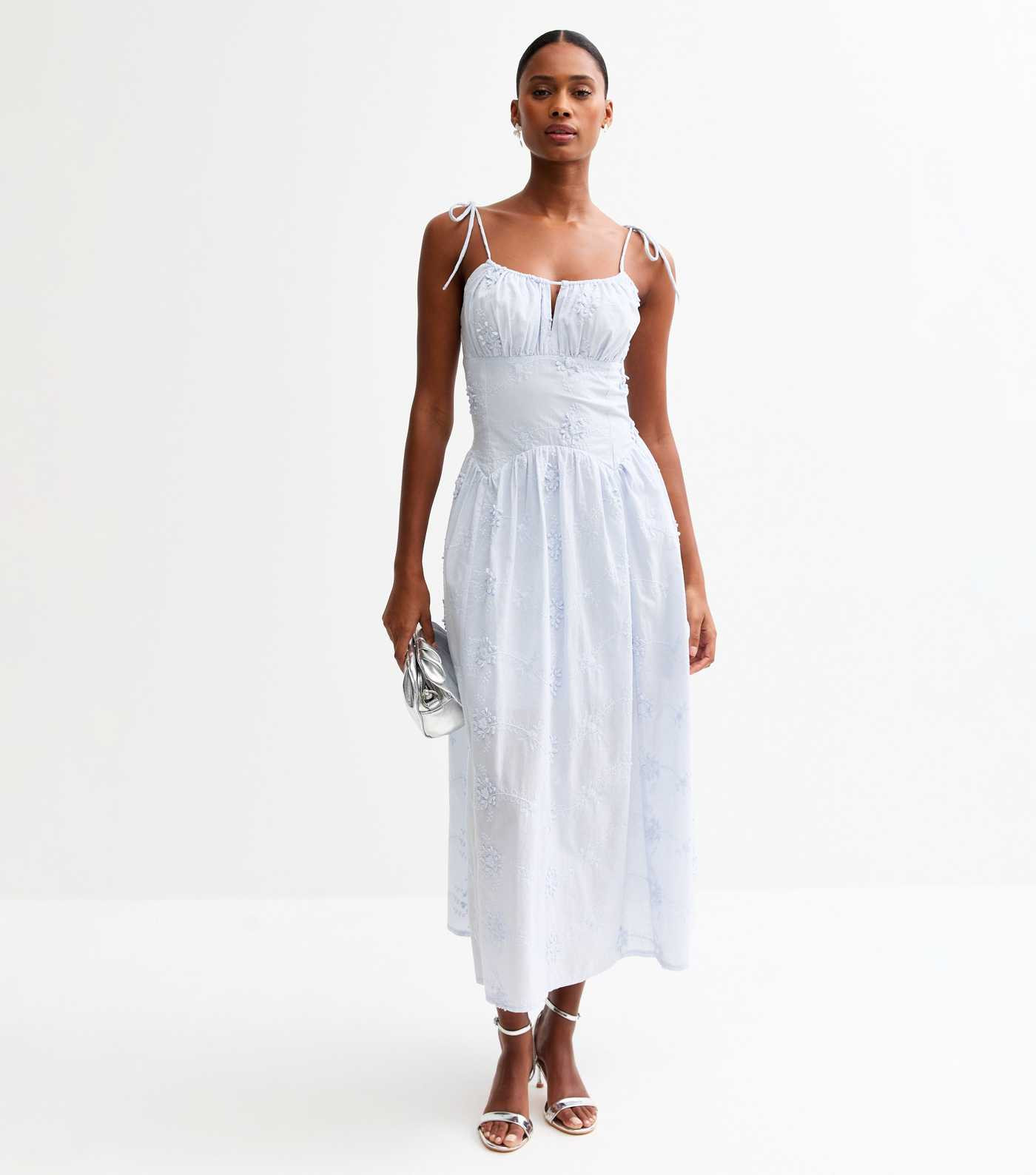 Blue Floral Embroidered Cotton Midi Dress | New Look | New Look (UK)