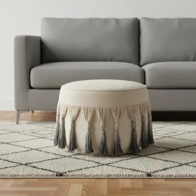 20" Beige Cotton Round Ombre Pouf Ottoman | Wayfair North America