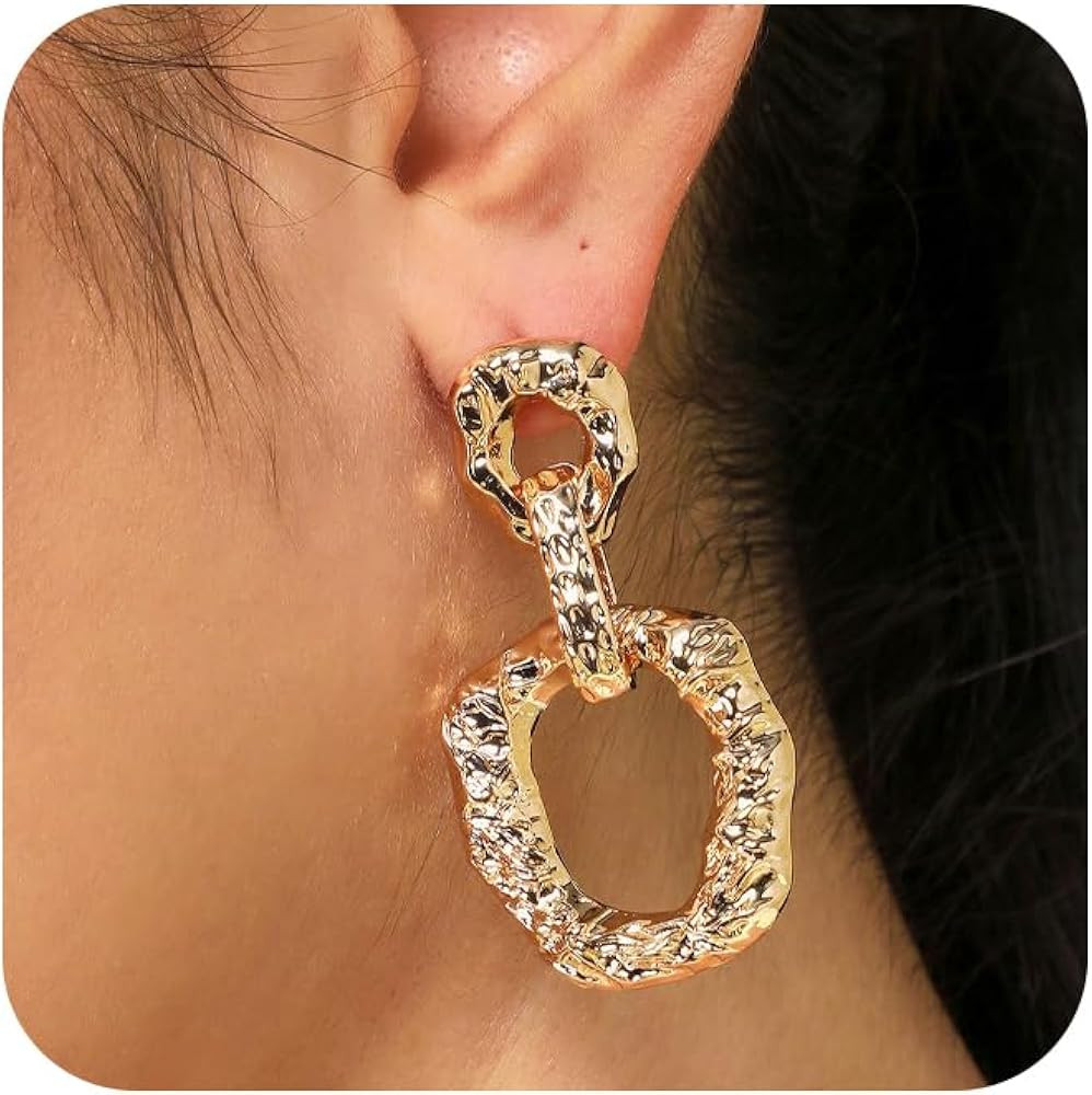 Gold Earrings for Women, Trendy 14K Gold Plated Simple Hypoallergenic Earring Set Dainty Piercing... | Amazon (US)