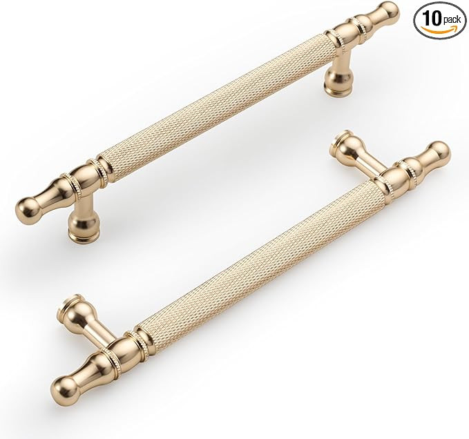 10 Pack 5 Inch(128mm) Kitchen Cabinet Handles Gold Knurled Cabinet Pulls Kitchen Cabinet Hardware... | Amazon (US)