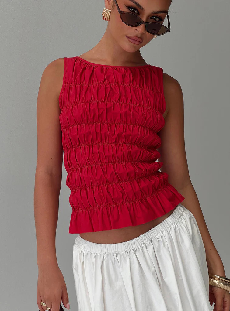 Marleene Shirred Top Red | Princess Polly US