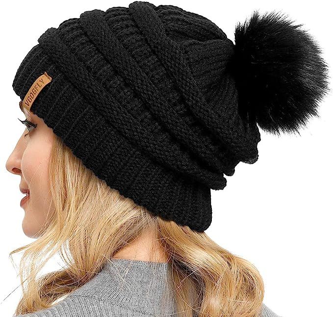 Vgogfly Slouchy Beanie for Women Winter Hats Knit Warm Skull Ski Cap Faux Fur Pom Pom Hat Warm Sk... | Amazon (US)