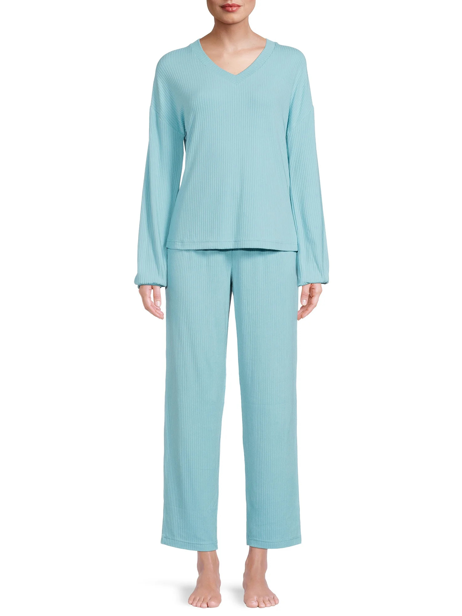 Lissome Women’s Yummy Rib Pajama Set with V-Neck, 2-Piece | Walmart (US)