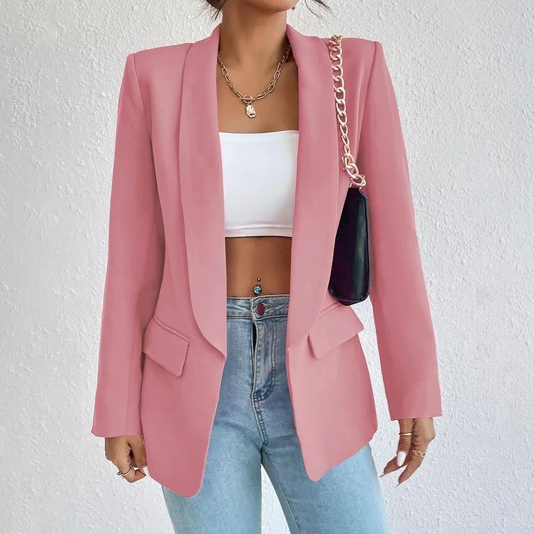 Aboser Hot Pink Blazer for Women Fashion Dressy Open Front Jackets Y2K Solid Color Cardigan Lapel... | Walmart (US)
