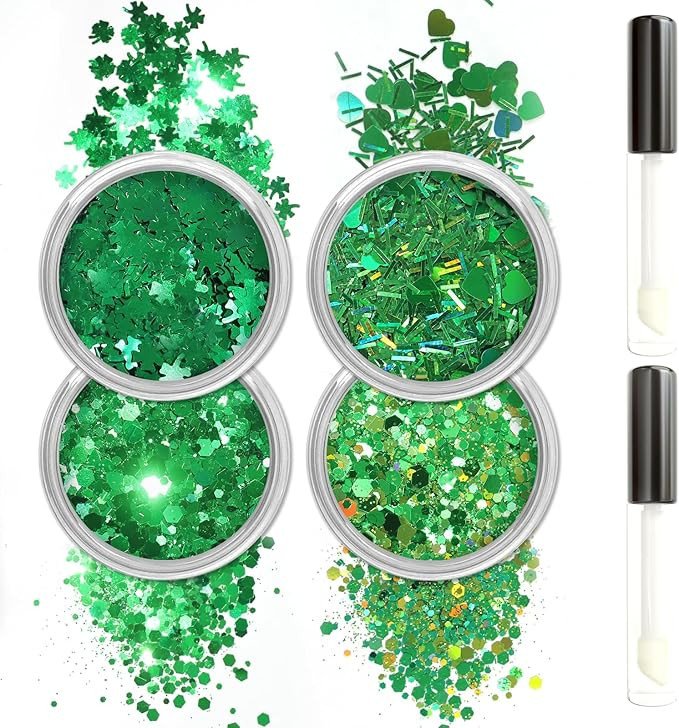 Allstarry Green Body Glitter, 4 Colors Cosmetic Green Face Glitter, Shamrock Face Eyeshadow Makeu... | Amazon (US)