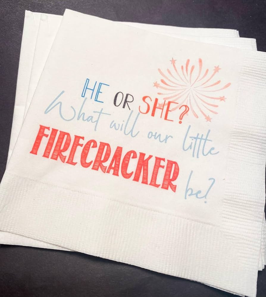 Generic Firecracker Gender Reveal He or She July 4th - Cocktail, Napkins Set of 25, White | Amazon (US)
