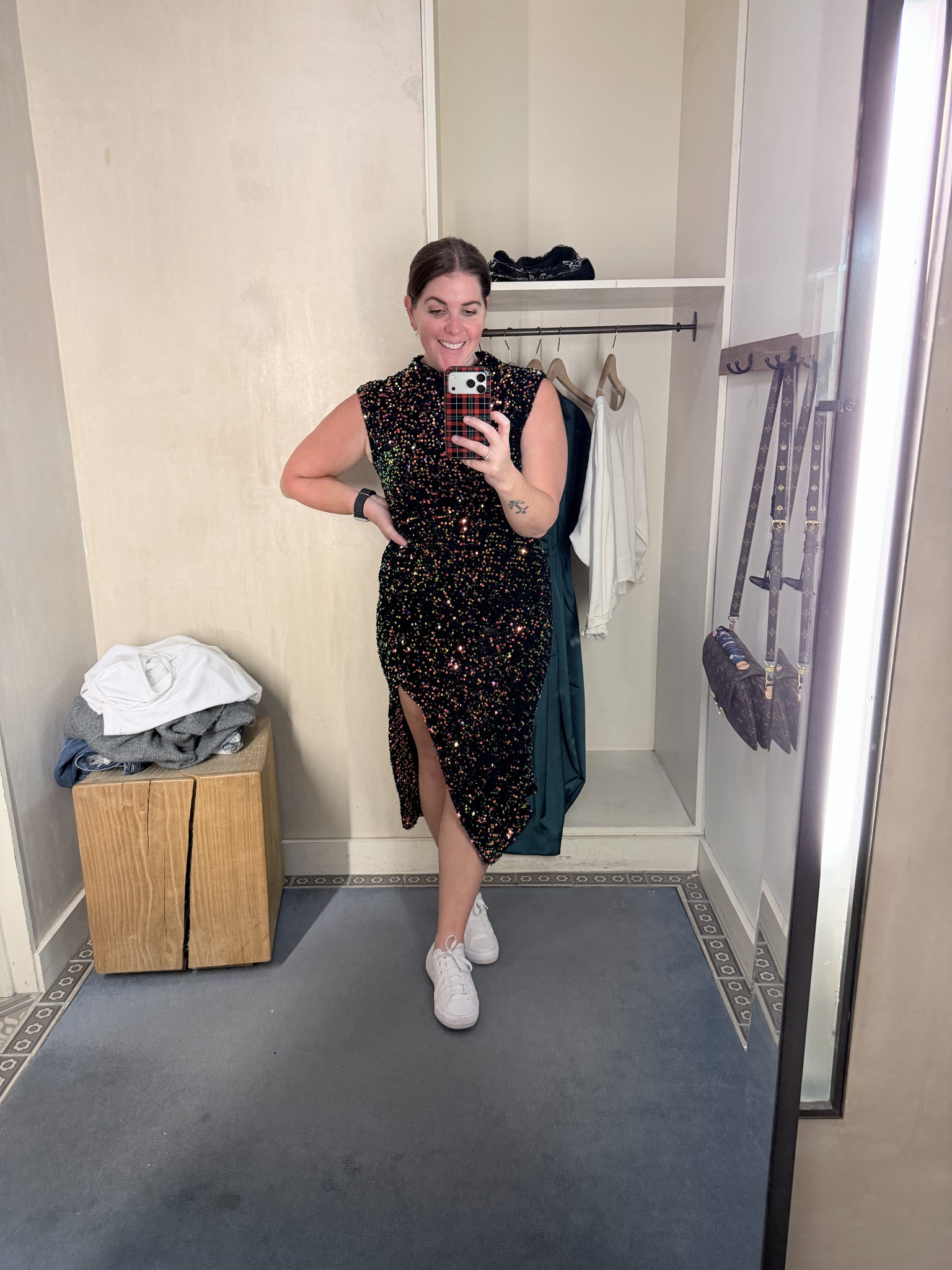 Sparkle is 10/10 on this dress and so is the fit! I truly love everything about this dress! It’s one you can wear to your holiday parties, a NYE party or even a date night! The dress fits TTS and it is 30% off with code ANTHRO30! 

#LTKSaleAlert #LTKHoliday #LTKMidsize