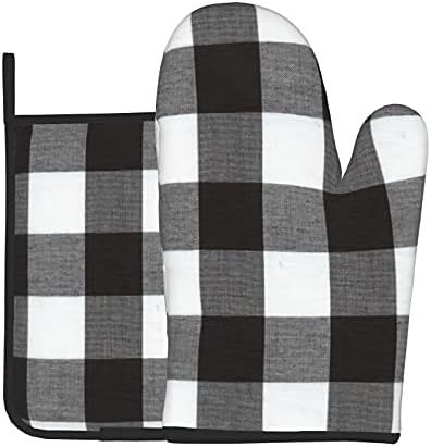 Buffalo Plaid Oven Mitts and Pot Holder Set Black and White Kitchen Mitts Heat Resistant Non Slip... | Amazon (US)