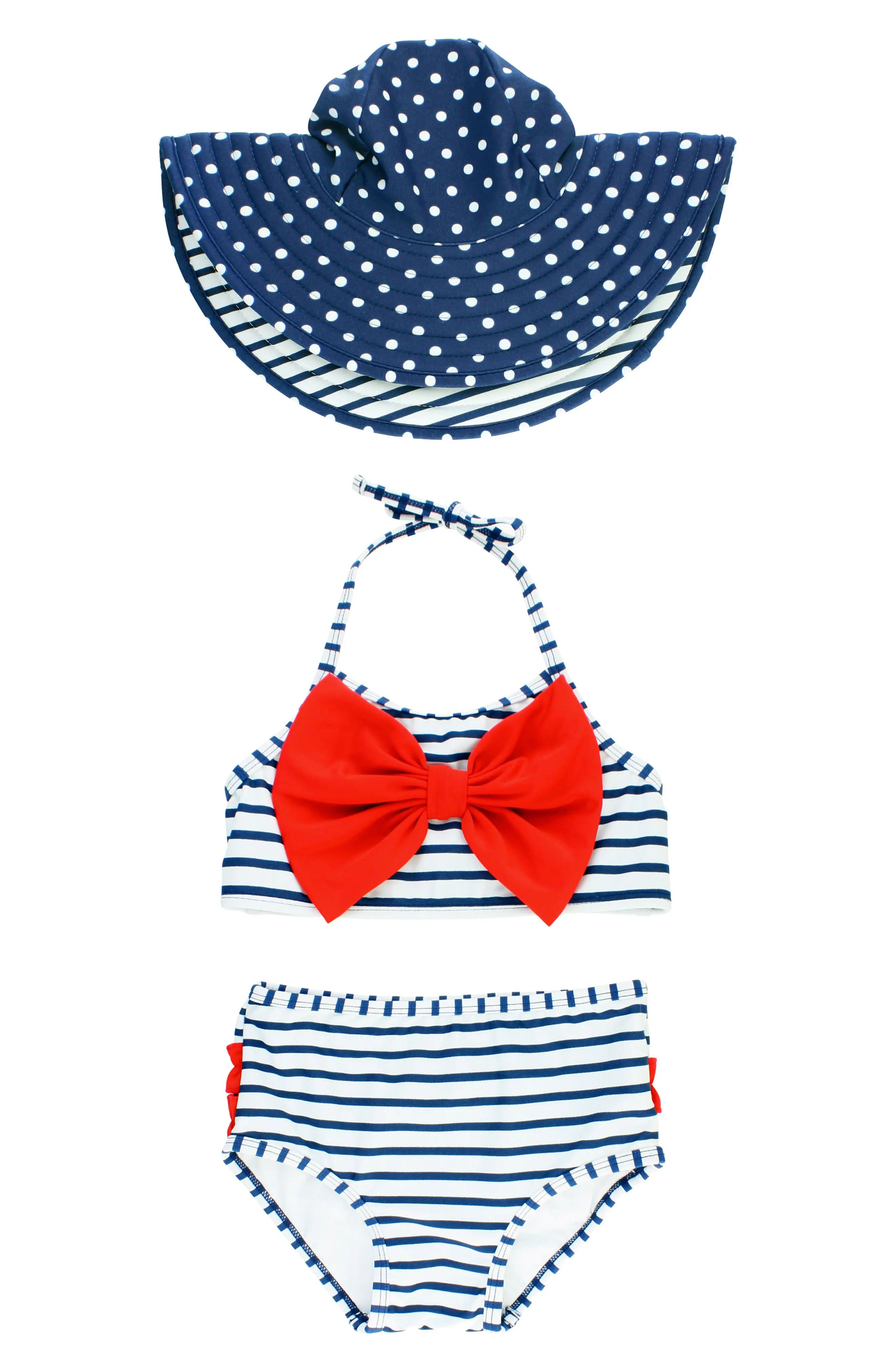 Stripe Two-Piece Swimsuit & Reversible Sun Hat Set | Nordstrom