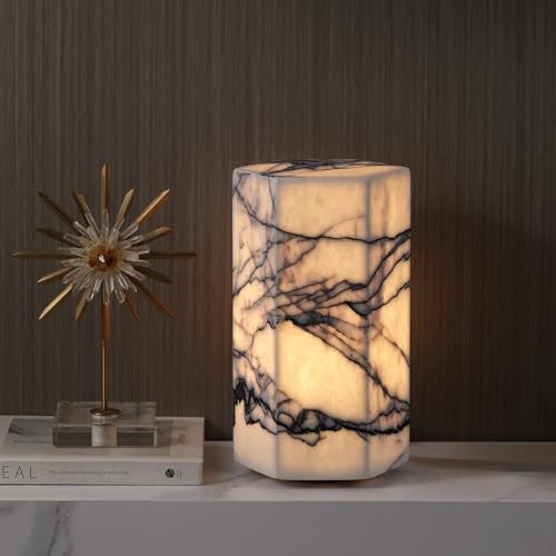 Artsolute Handcrafted Real Marble Table Lamp, Stone Lamp with Tri-Color Dimmable LED, Bedside Lamp, Small Table Lamp for Home Decor, Accent Table Lamp for Bedroom Living Room, Hexagon | Amazon (US)