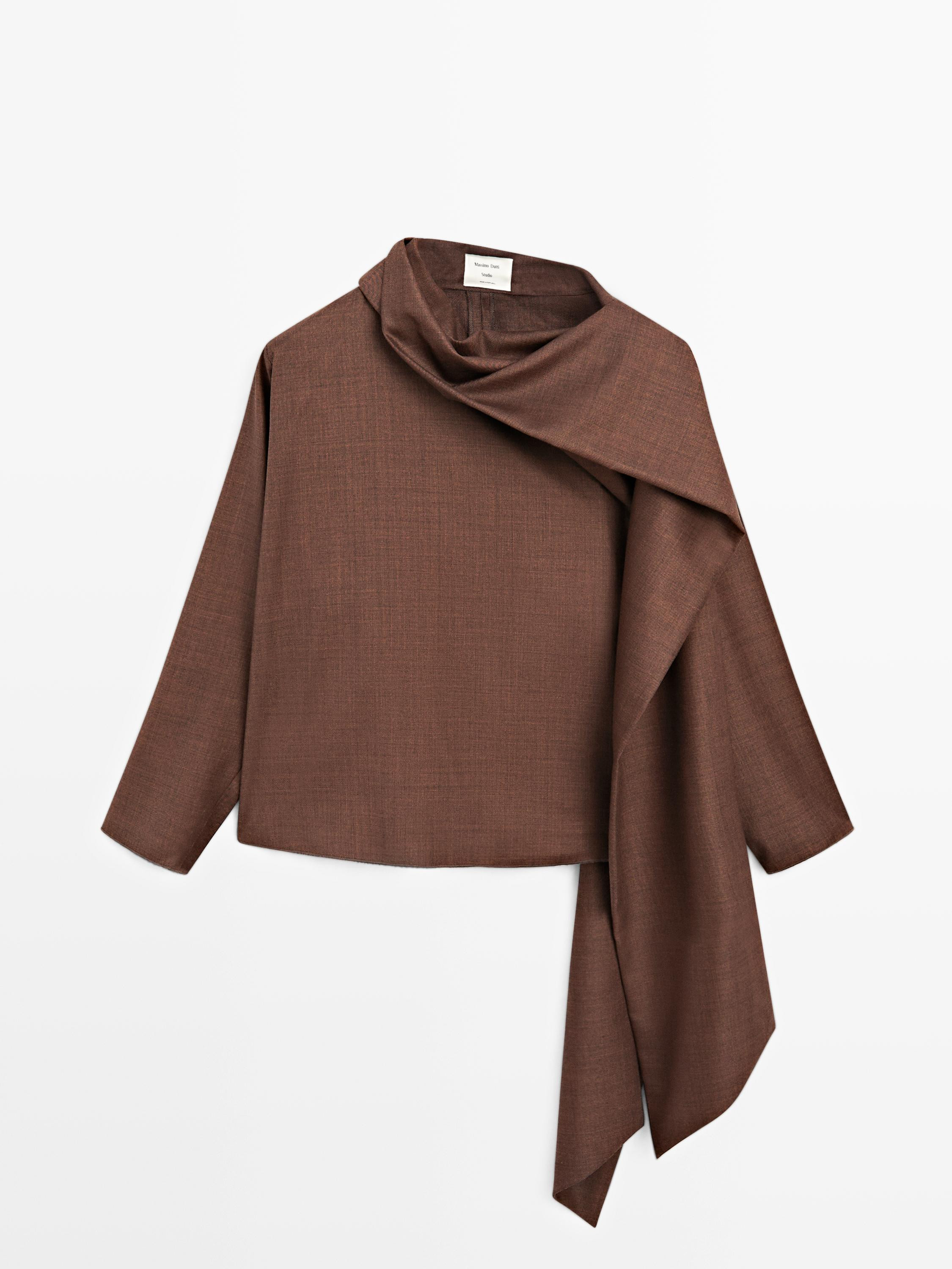 100% wool voluminous neck blouse - STUDIO | Massimo Dutti UK
