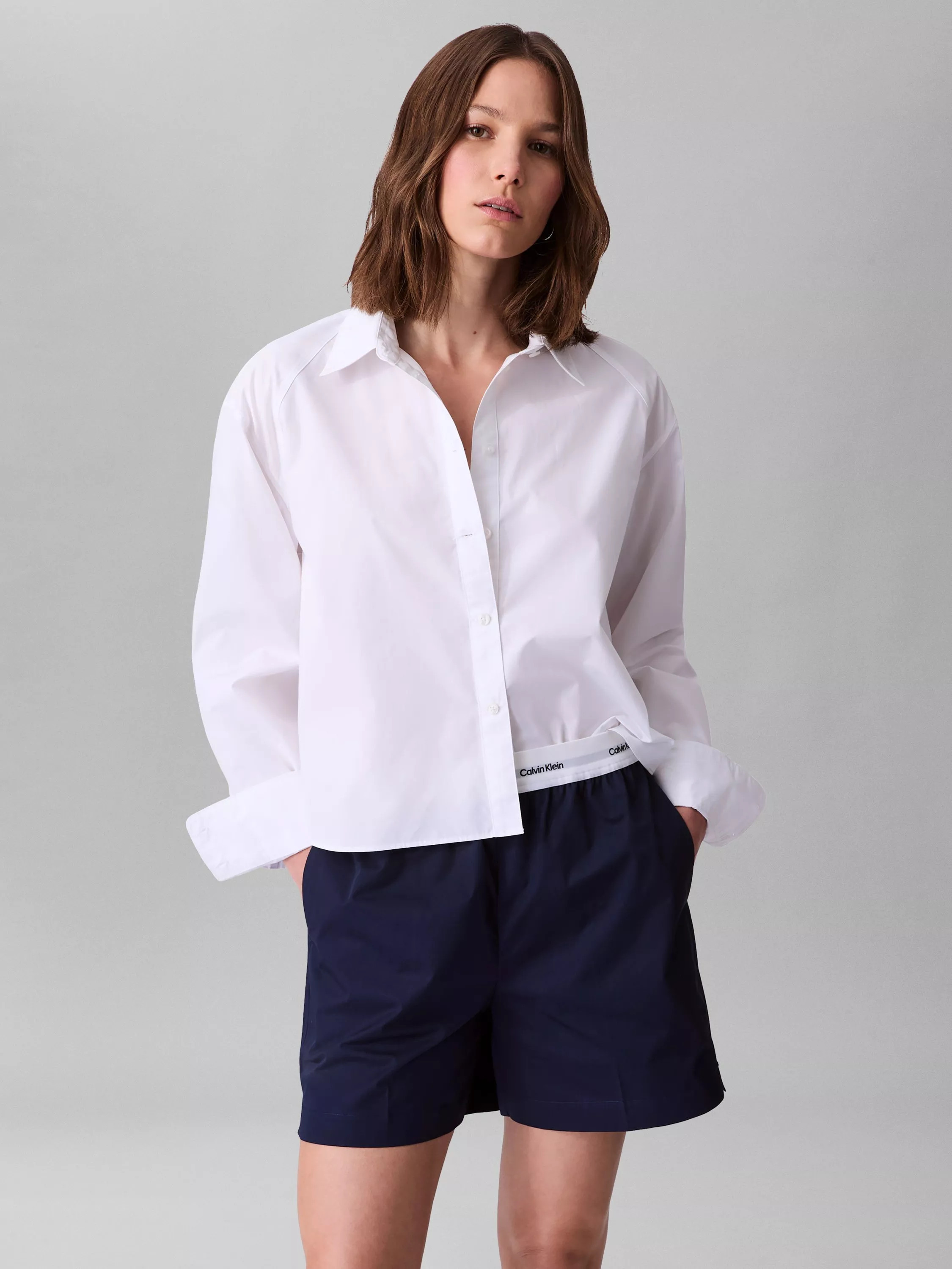 Calvin Klein Solid Boxy Cropped Shirt, Brilliant White | John Lewis (UK)